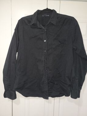 Black Long Sleeve Stretch Cotton Button Up Blouse - M